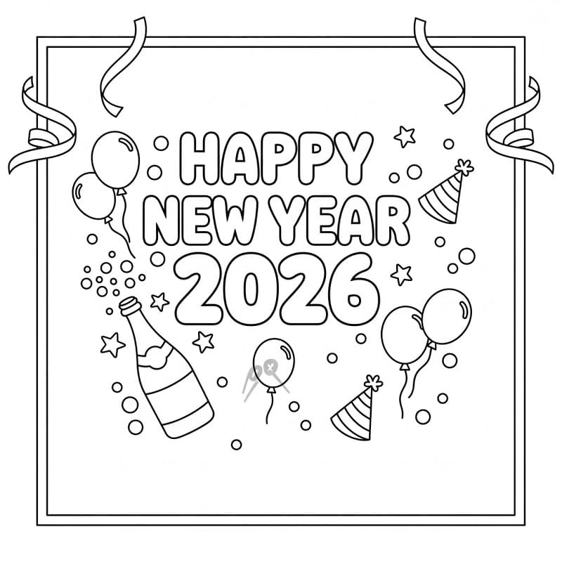 Godt nyttår 2026-bilde fargelegging