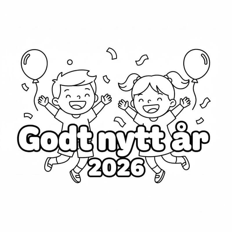 Godt nyttår 2026 med barn fargelegging