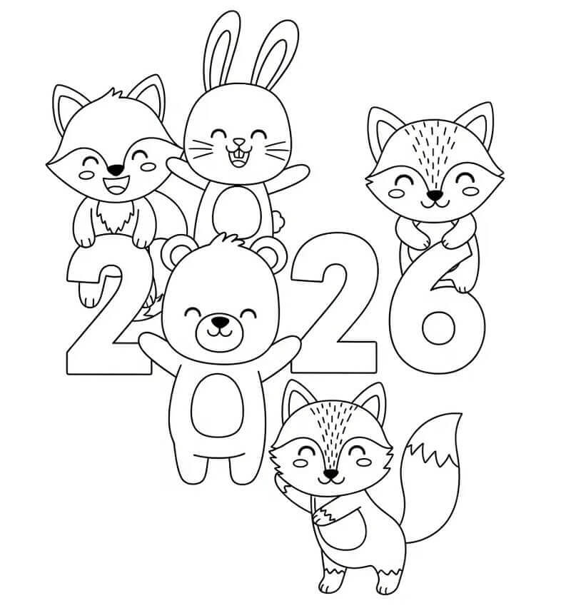 Godt nyttår 2026 med dyr fargelegging