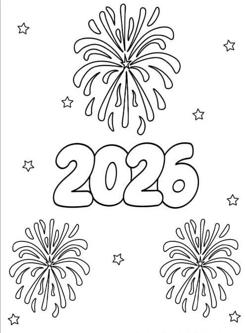 Godt nyttår 2026 med fyrverkeri fargelegging