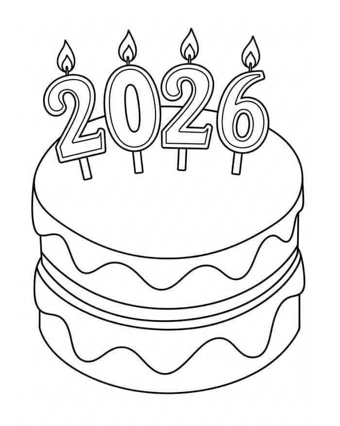 Godt nyttår 2026 med kake fargelegging