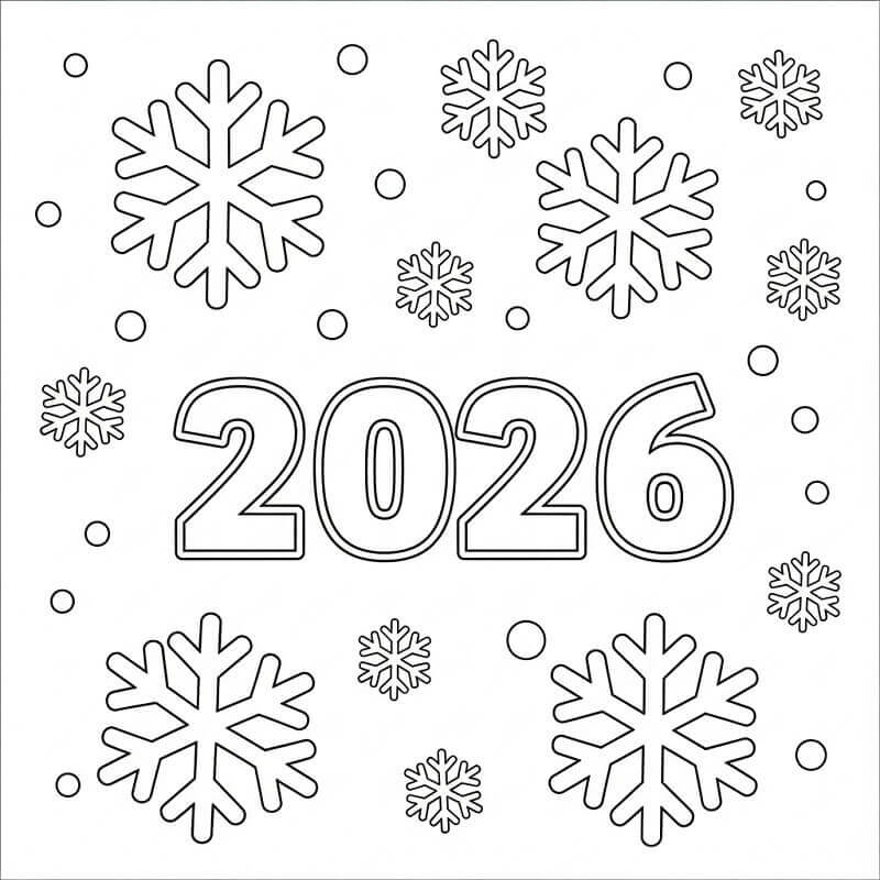 Godt nyttår 2026 med snøfnugg fargelegging