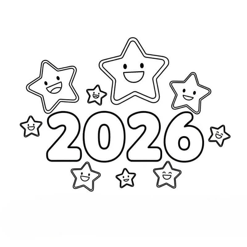 Godt nyttår 2026 med stjerner fargelegging