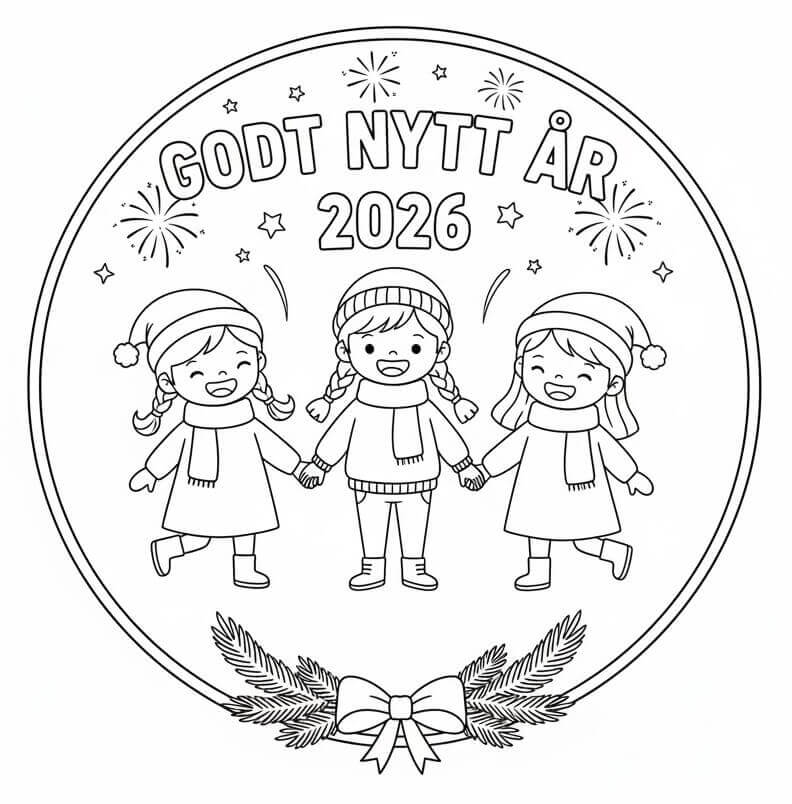 Godt nyttår 2026 sammen med barn fargelegging