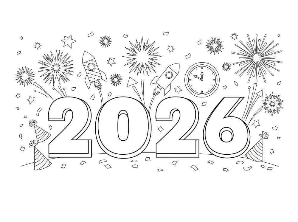 Godt nyttår 2026 til utskrift fargelegging