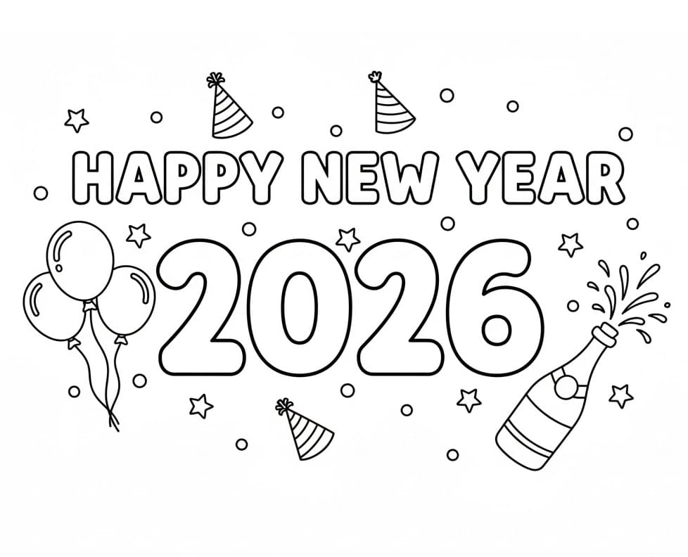 Gratis godt nyttår 2026 fargelegging