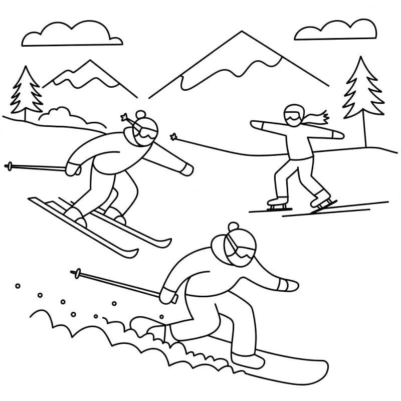 Gratis tegning av vintersporter fargelegging