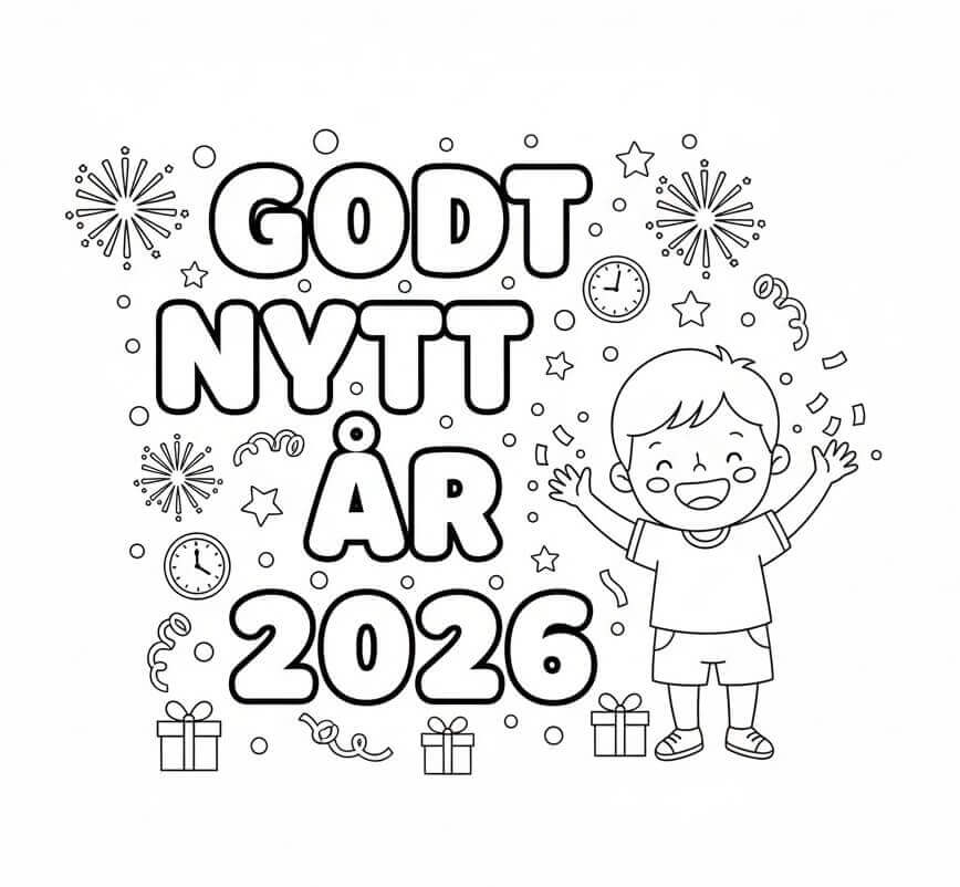 Gutt med godt nyttår 2026 fargelegging