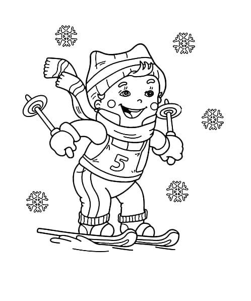 Gutt som står på ski om vinteren fargelegging