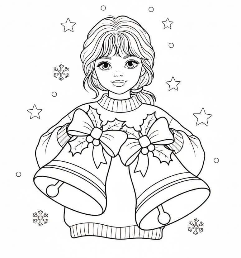 Jente og Juleklokker fargelegging