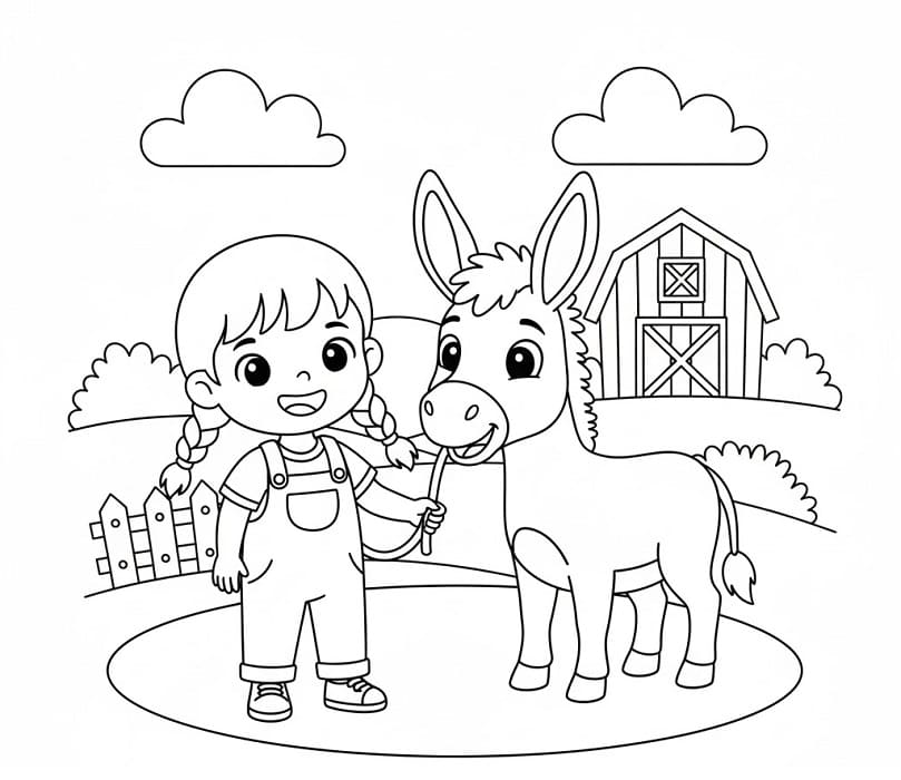 Jente og esel fargelegging