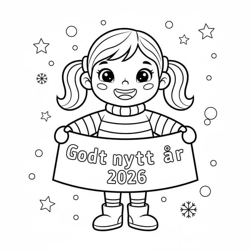 Jente og godt nyttår 2026 fargelegging
