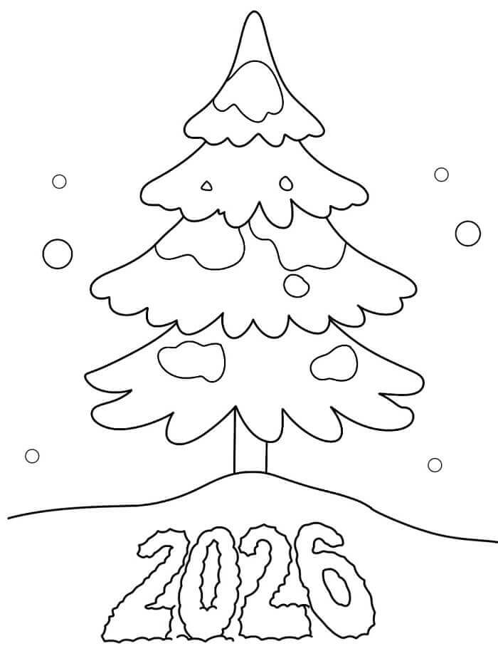 Juletre og godt nyttår 2026 fargelegging