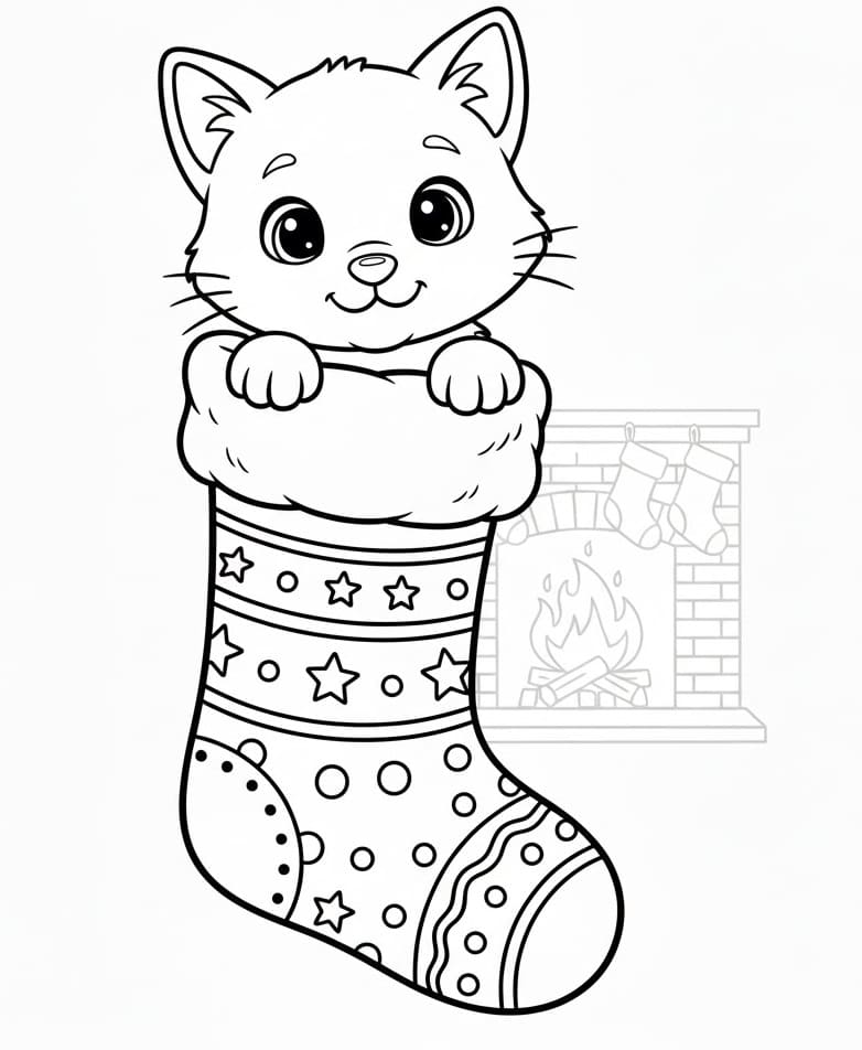 Katt i julestrømpe fargelegging