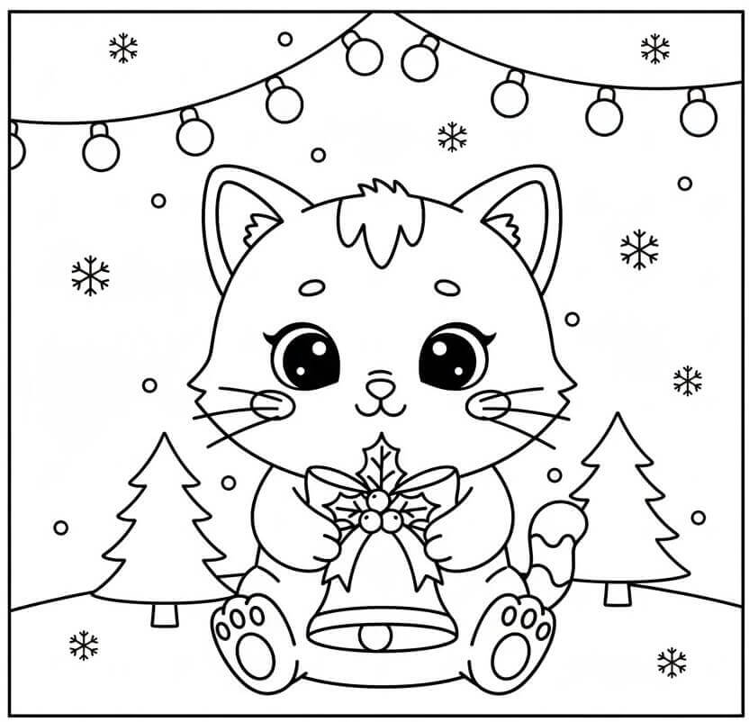 Katt og Juleklokker fargelegging