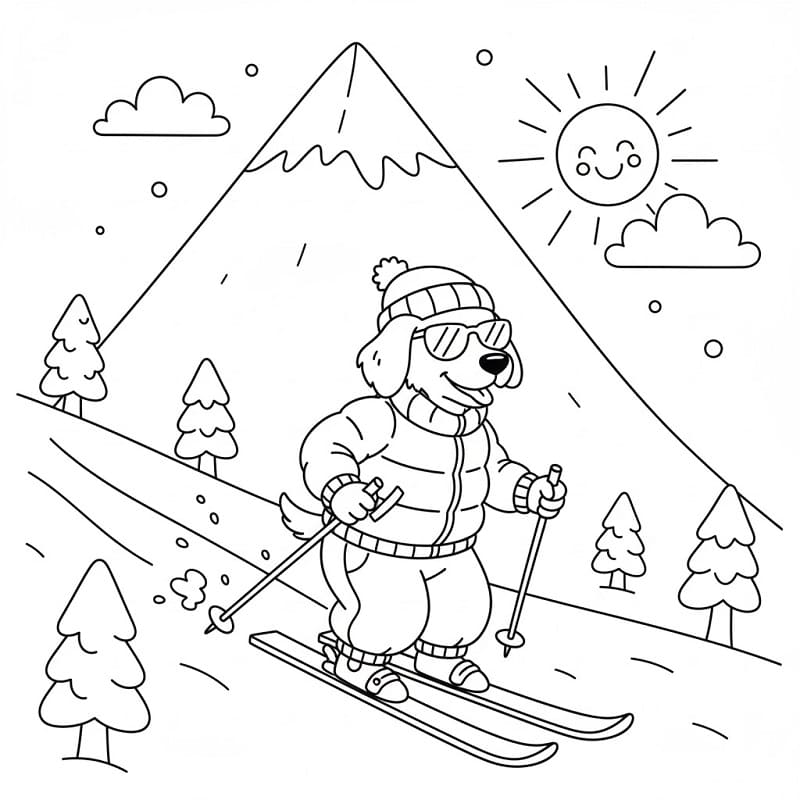 Kul hund på ski fargelegging