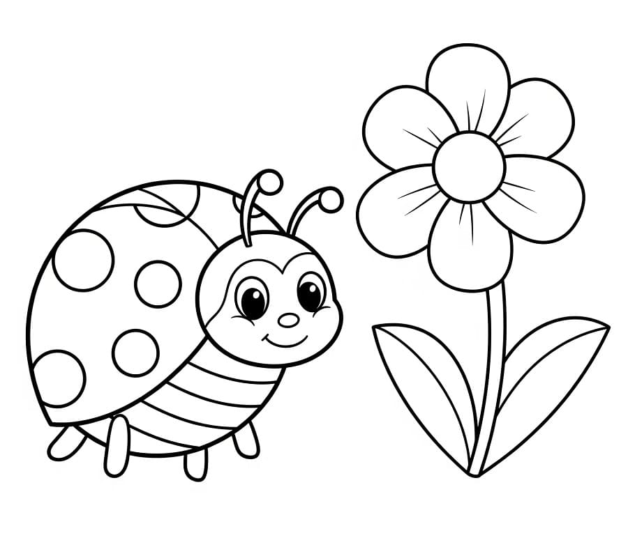 Marihøne og blomst fargelegging