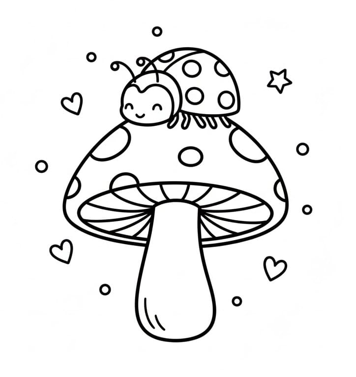 Marihøne på sopp fargelegging