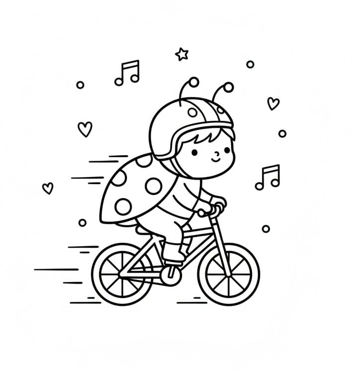 Marihøne på sykkel fargelegging