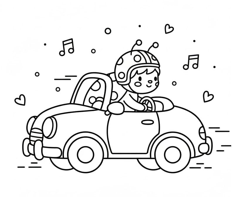 Marihøne som kjører bil fargelegging