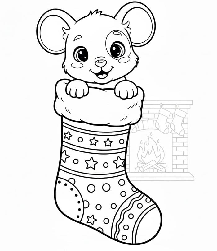 Mus i julestrømpe fargelegging