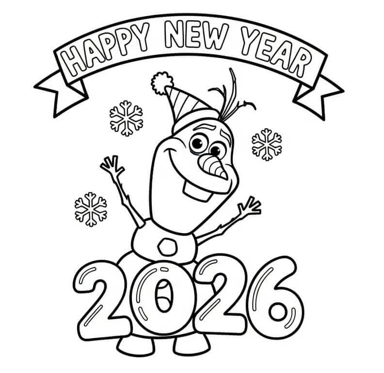 Olaf og godt nyttår 2026 fargelegging