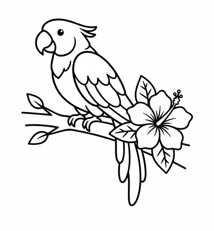 Papegøye og blomst fargelegging