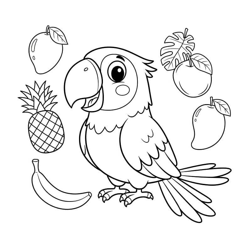 Papegøye og frukt fargelegging