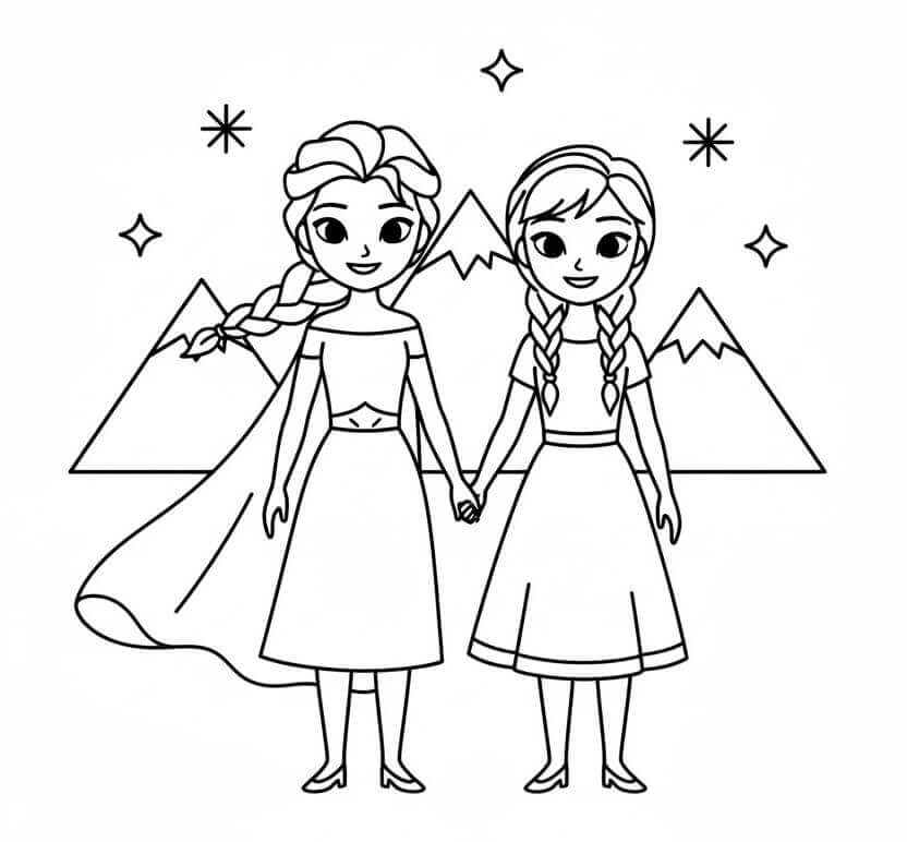 Pene Elsa og Anna fargelegging