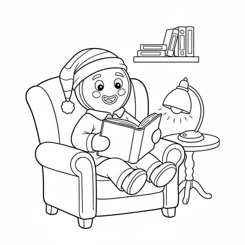 Pepperkakemann leser bok fargelegging