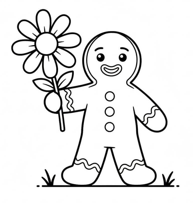 Pepperkakemann med blomst fargelegging