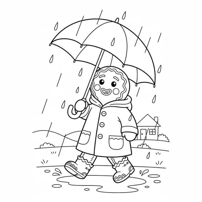 Pepperkakemann med paraply fargelegging