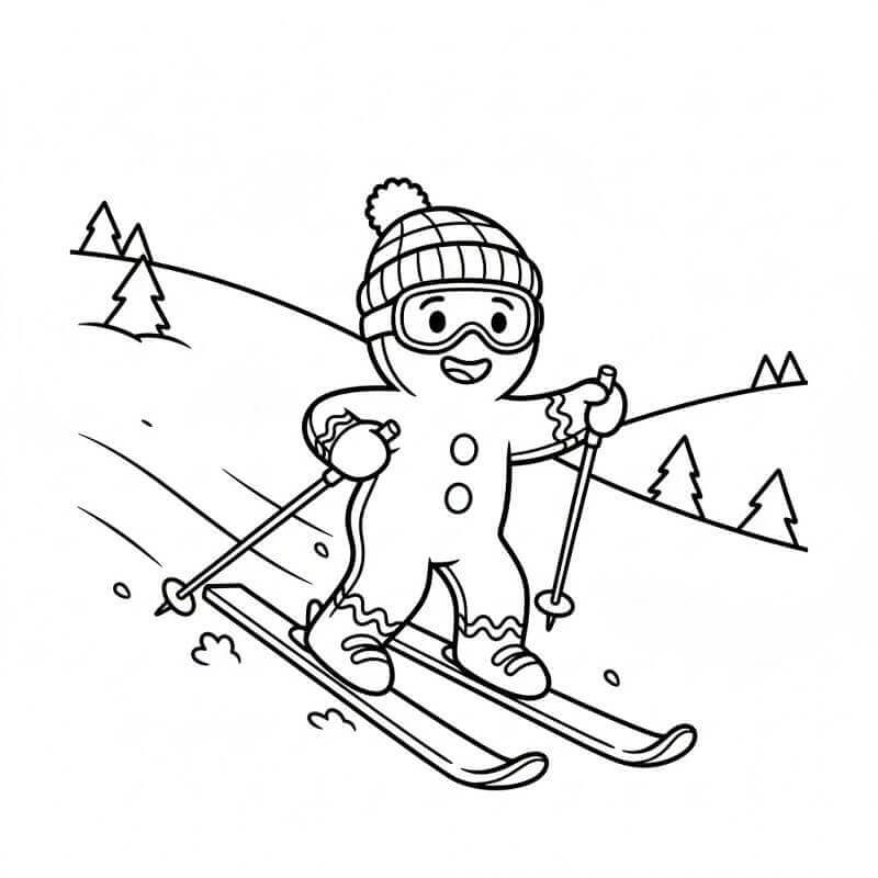 Pepperkakemann på ski fargelegging