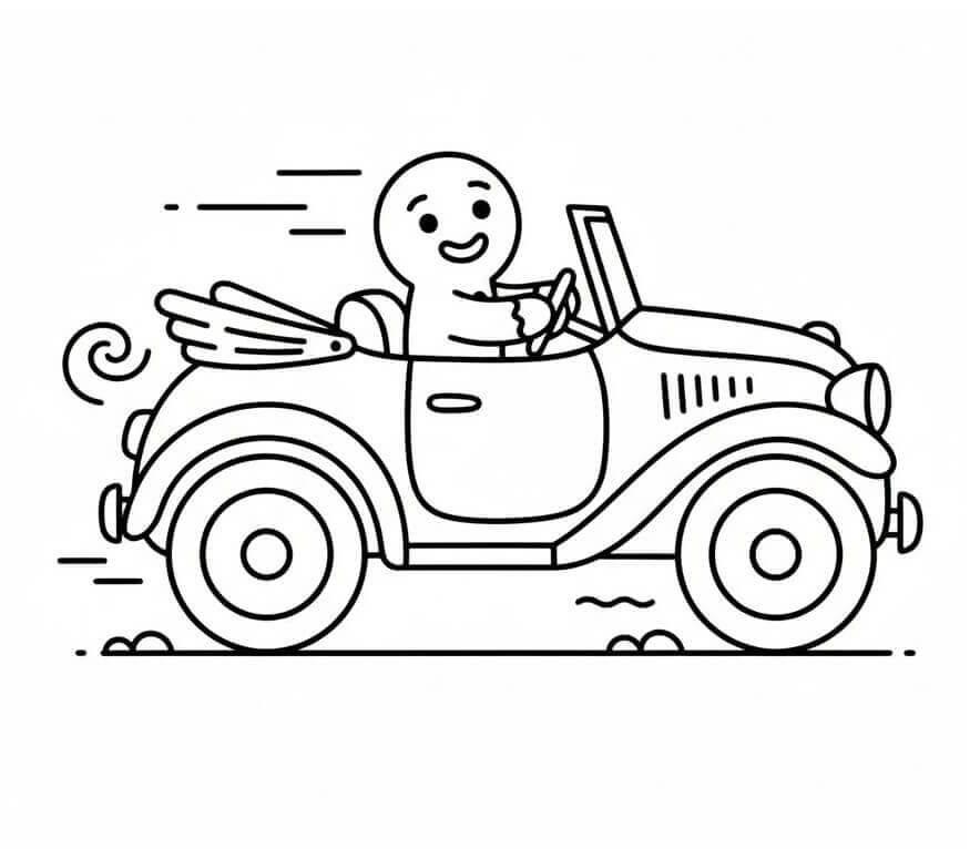 Pepperkakemann som kjører bil fargelegging