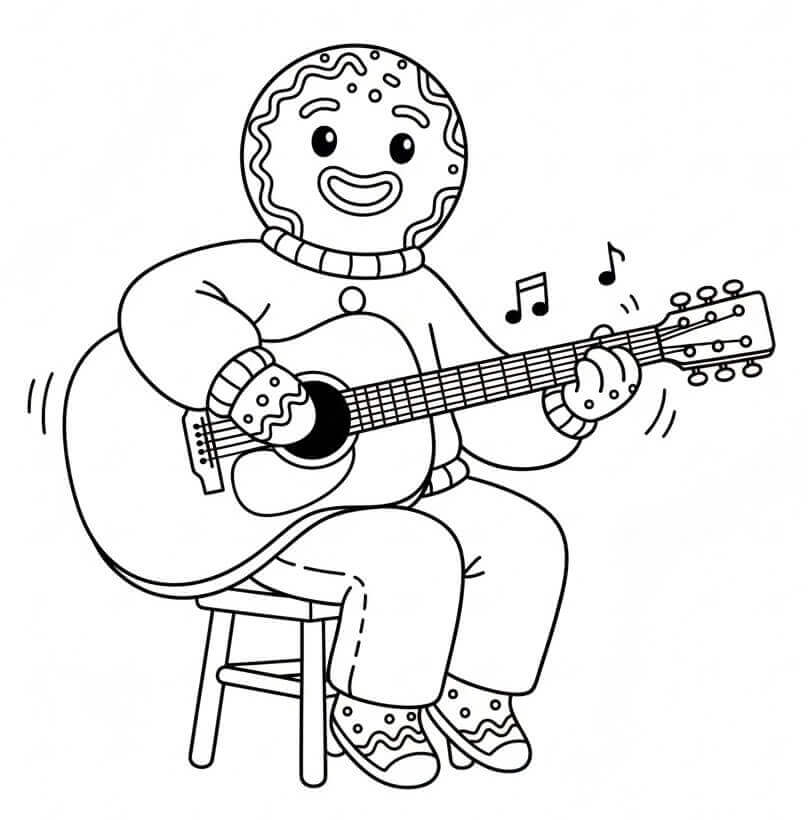 Pepperkakemann spiller gitar fargelegging