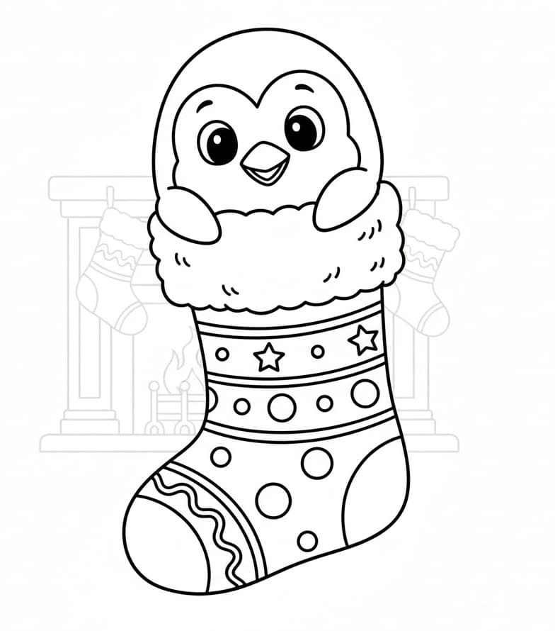 Pingvin i julestrømpe fargelegging
