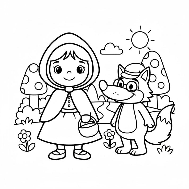 Rødhette Utskriftbar for Barn fargelegging