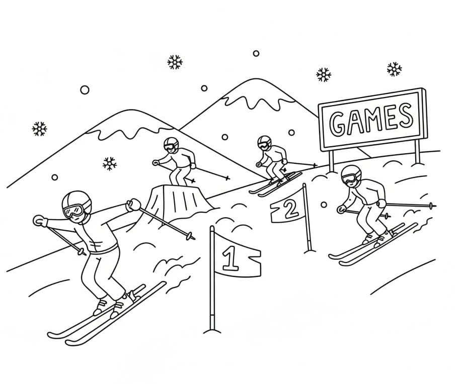 Skikjøring i vinterleker fargelegging