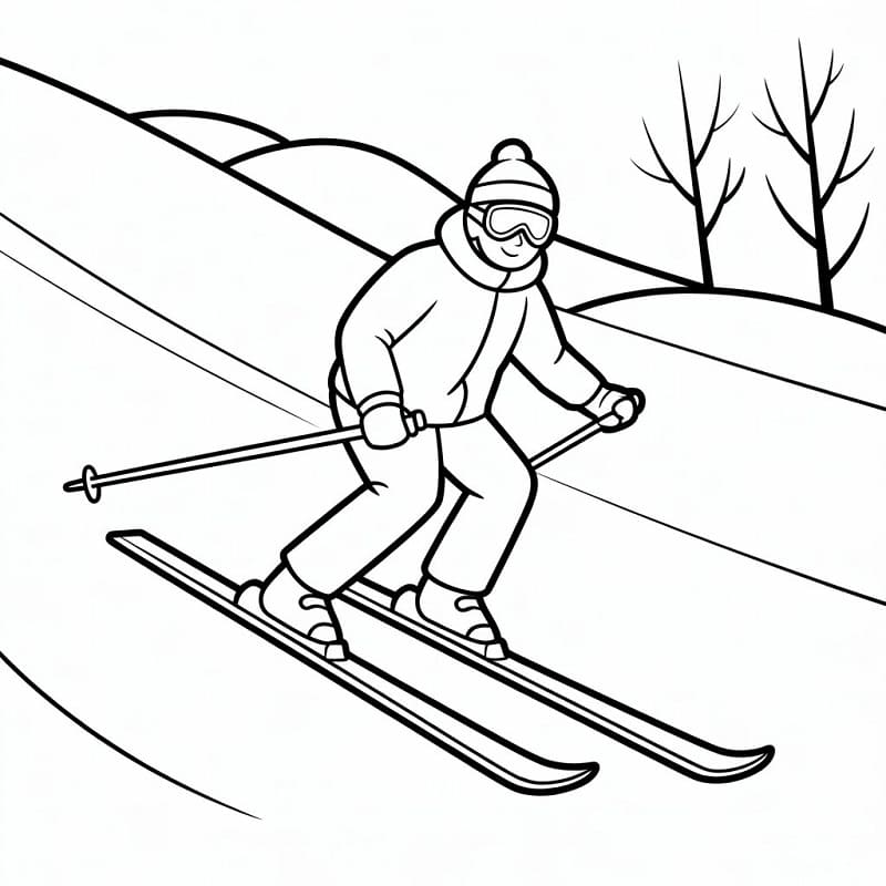 Skikjøring som vintersport fargelegging