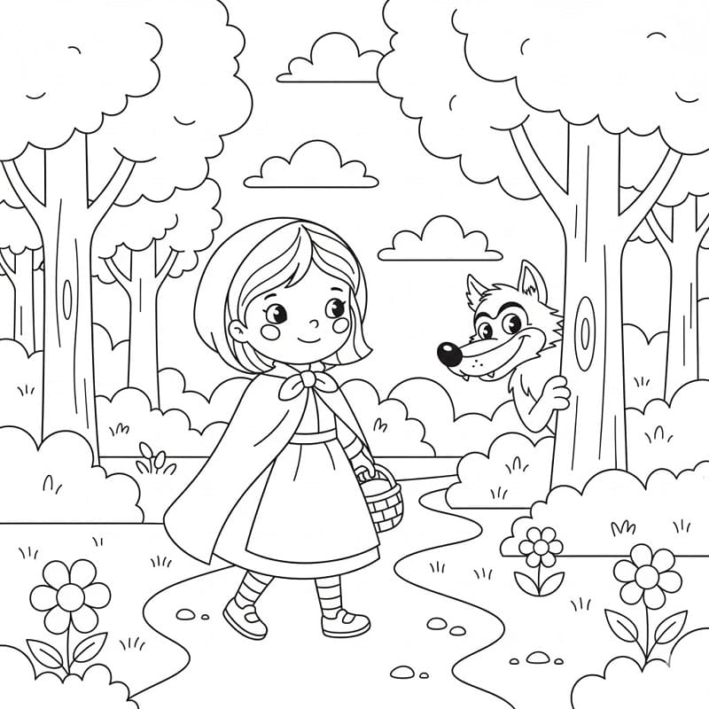 Skriv ut Rødhette fargelegging