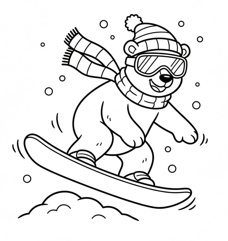 Snowboarding med isbjørn fargelegging