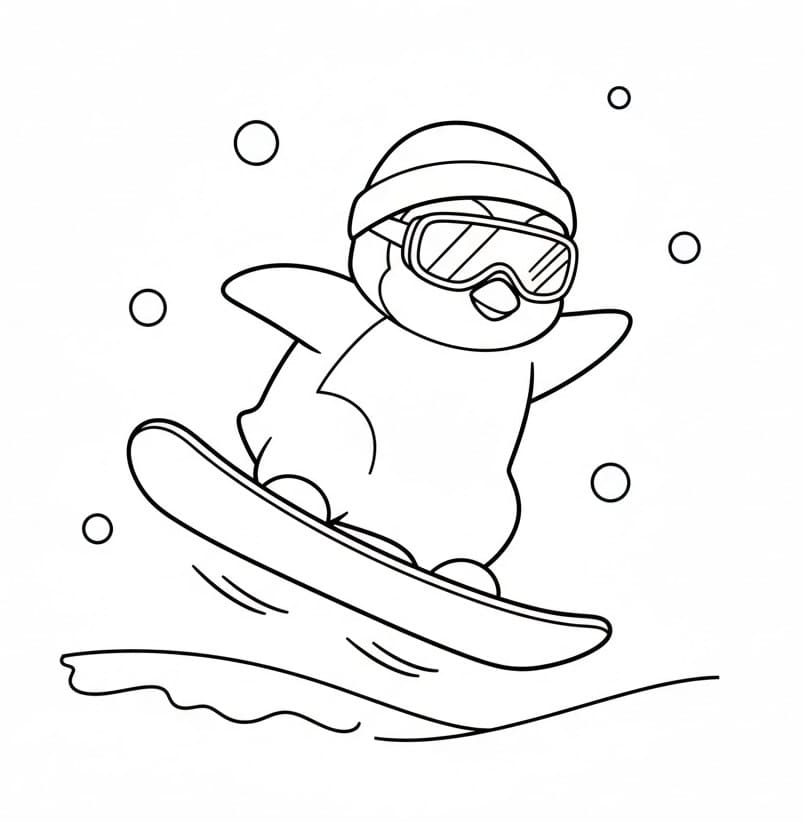 Snowboarding med pingvin fargelegging