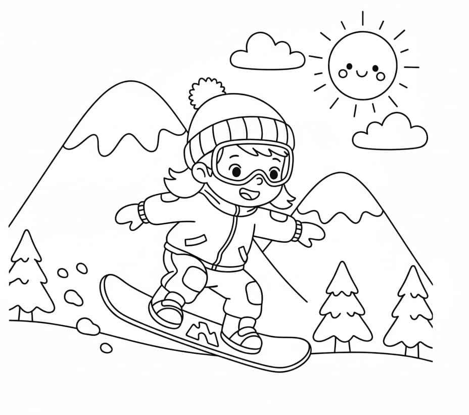 Snowboarding med søt jente fargelegging