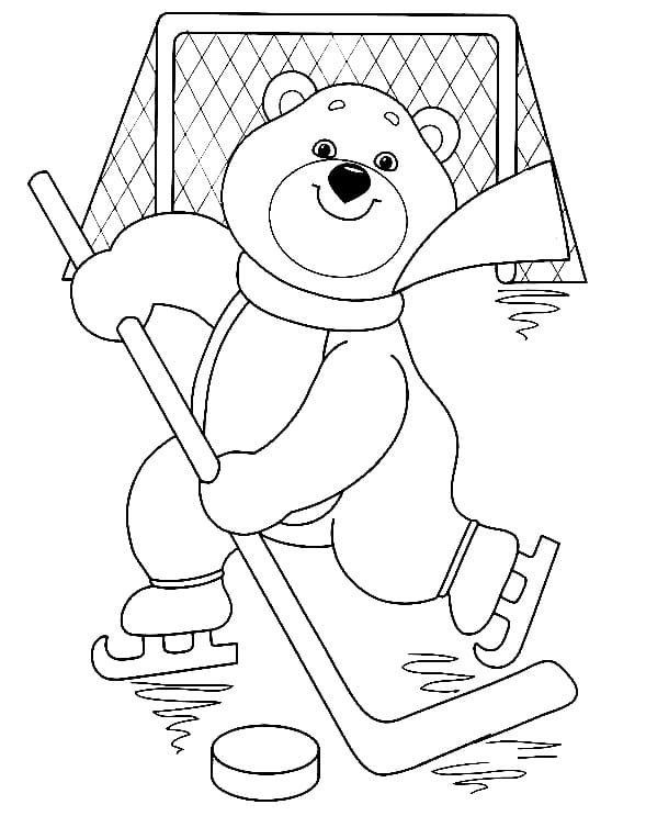 Søt bjørn som spiller ishockey fargelegging