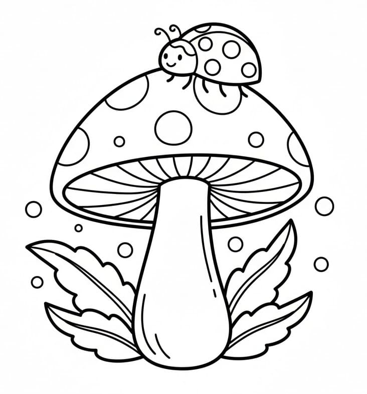 Søt marihøne på sopp fargelegging