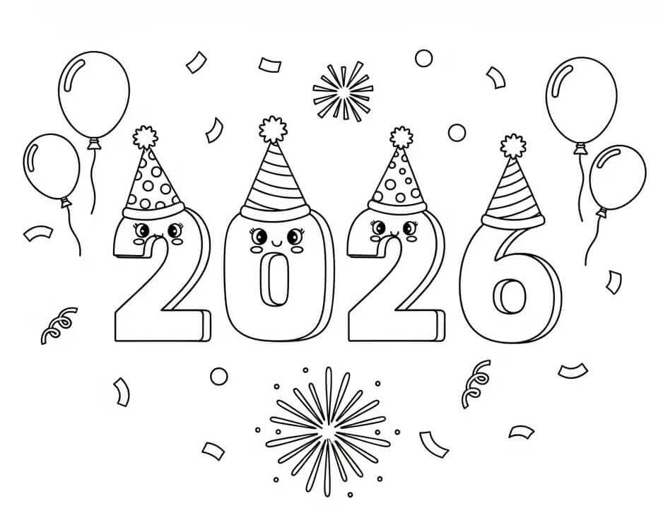 Søtt godt nyttår 2026 fargelegging