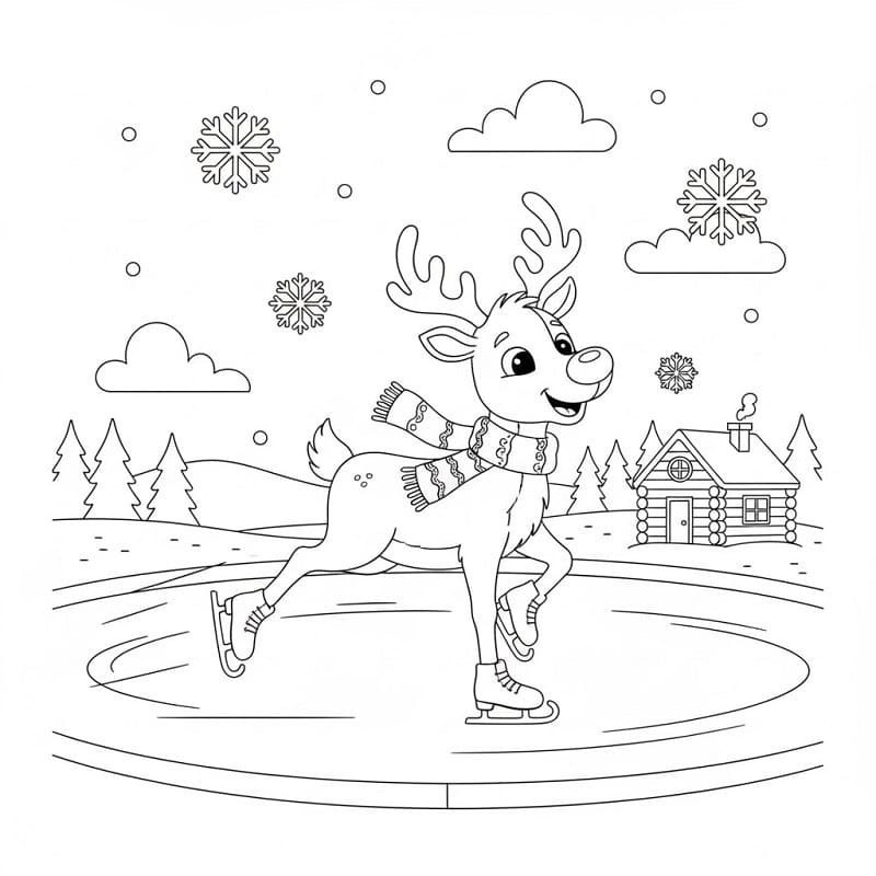 Søtt reinsdyr på skøyter fargelegging