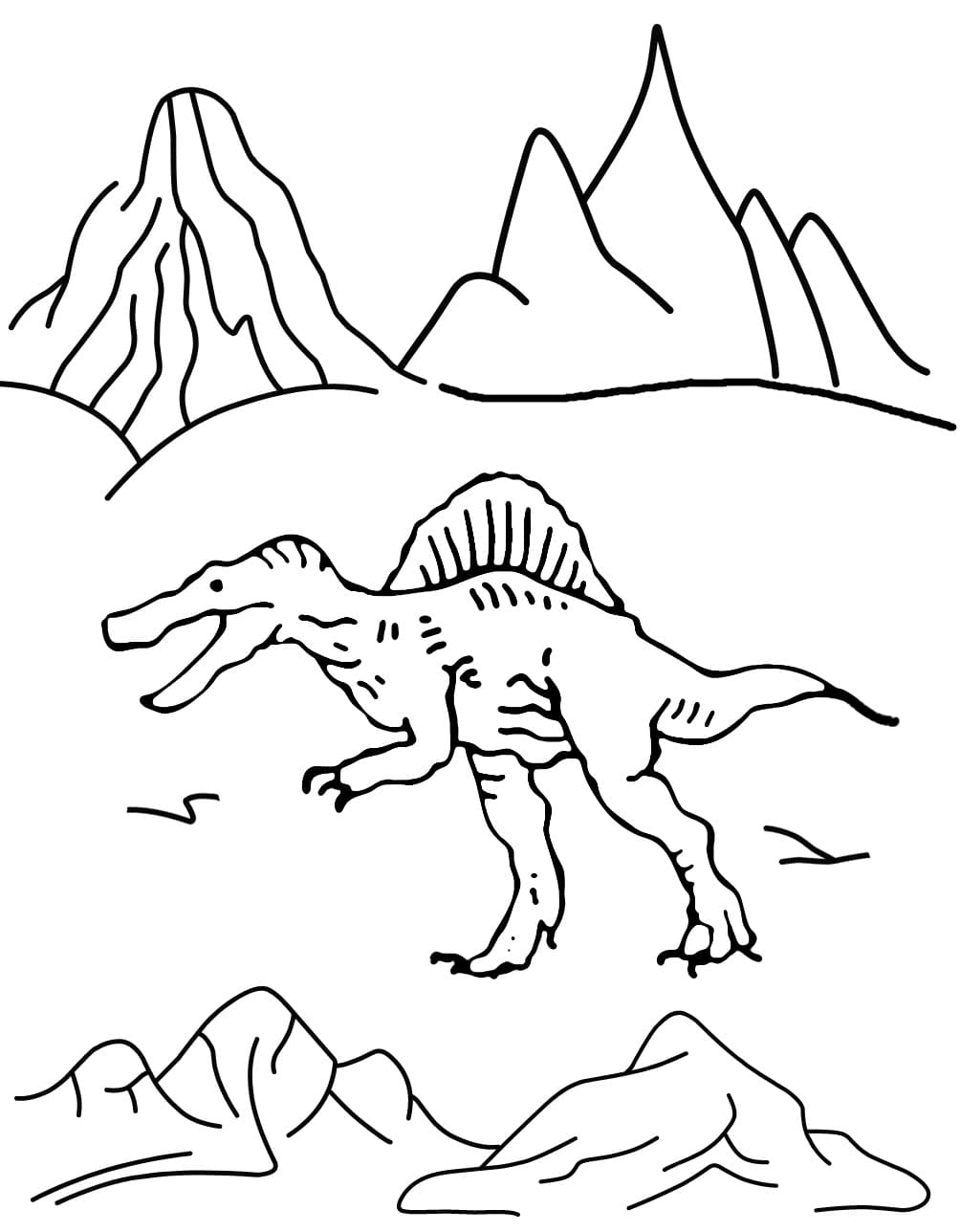 Spinosaurus og fjell fargelegging