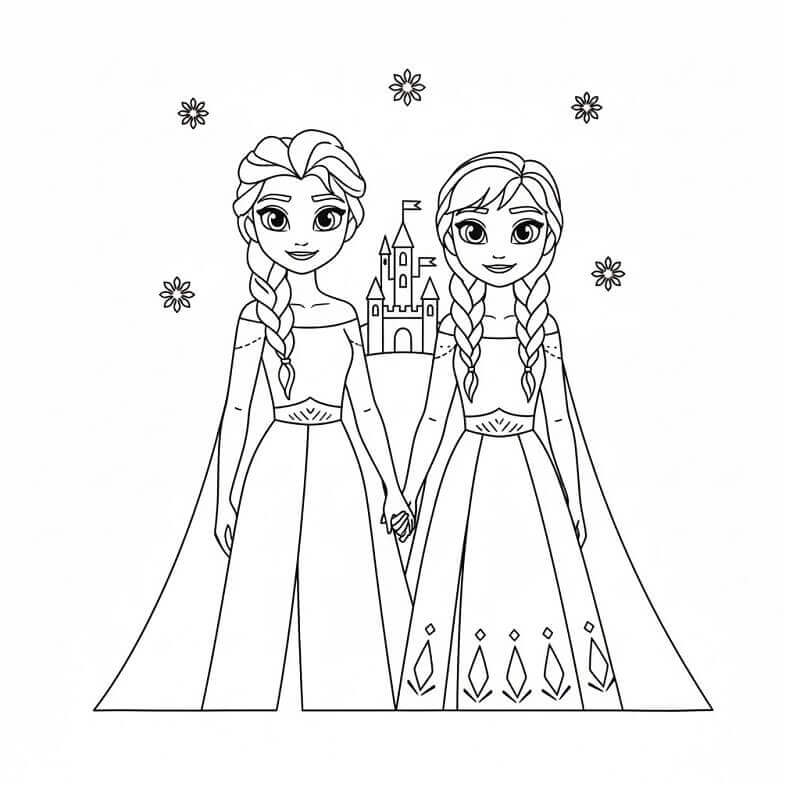 Tegneserie Elsa og Anna fargelegging