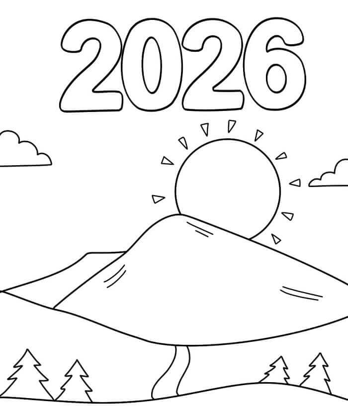 Utskrivbar godt nyttår 2026 fargelegging